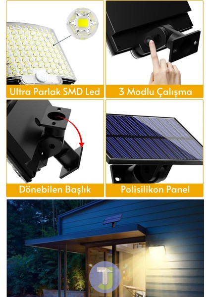 106 LED Solar Duvar Lambası – Smd Sarı Işık, Kumandalı, 3 Modlu, IP65 Bahçe Aydınlatma fırsatları