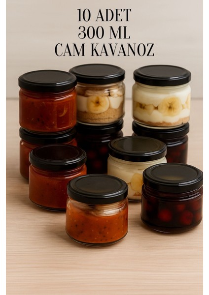 10 Adet 300 ml Metal Konserve Kapaklı Magnolya ve Gıda Saklama 300 cc Şeffaf Cam Kavanoz