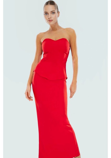 Straplez Yazlık Elbise Polyester Elastan Dokuma Kumaş Fitted Kalıp Trend Tasarım