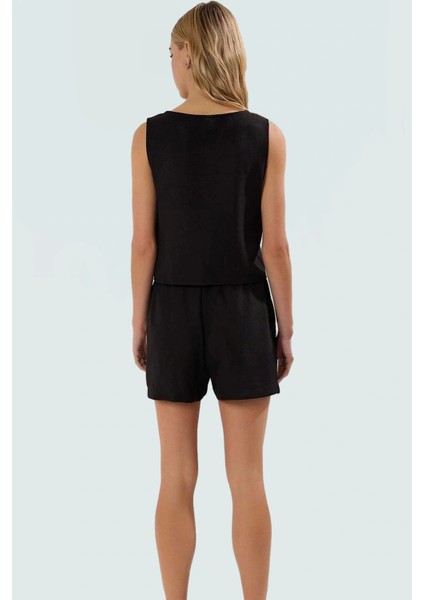 Yazlık Keten Görünümlü Kadın Takım Elbise Şort ve Bluz Yüksek Bel Rahat Şık modelleri