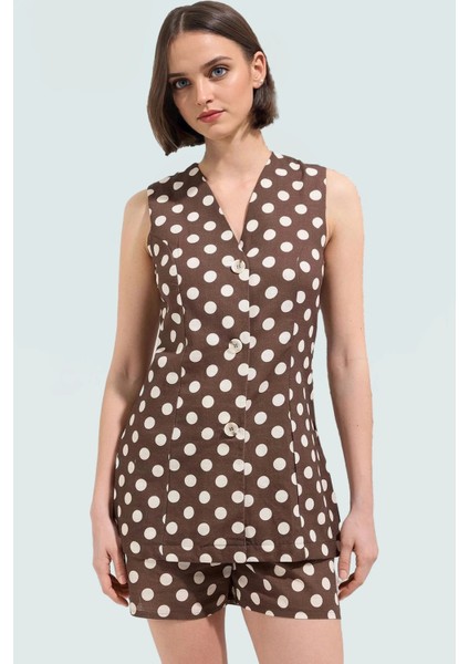 Pamuklu Puantiyeli V Yaka Yelek Şort Takım Yazlık Ofis Şık Uzun Ömürlü Mükemmel Uyum fiyatları