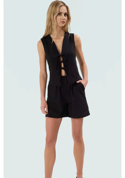 Yazlık Şort Bluz Takım; Keten Görünümlü Yüksek Bel Pamuklu Rahat Mükemmel Uyum fiyatları