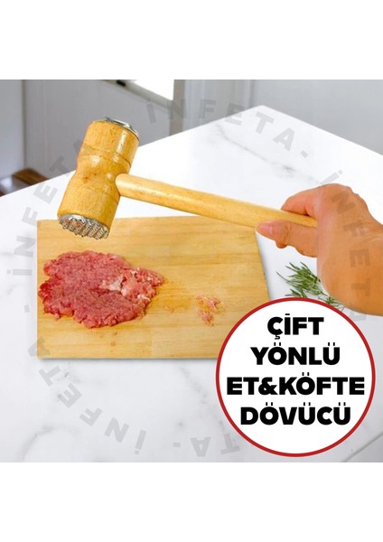 Çift Başlı Et Dövme Tokmağı Ahşap Et Köfte Dövme Çekici Paslanmaz Et Ezme Yumuşatma Aparatı