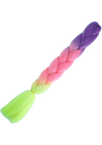 Özel Afrika Örgülük Ombreli Sentetik Saç 100 gr - Mor / Açık Pembe / Neon Sarı