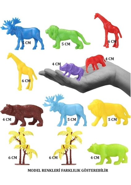Özel 669 Toy Play 12 Parça Renkli Mini Vahşi Hayvanlar Figür Seti 4-6 cm Fırsat!!!