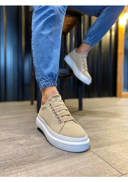 J521 Bağcıksız Lastikli 4 Bantlı Ortopedik Taban Erkek Günlük Süet Sneaker Spor Ayakkabı Bt Vizon modelleri