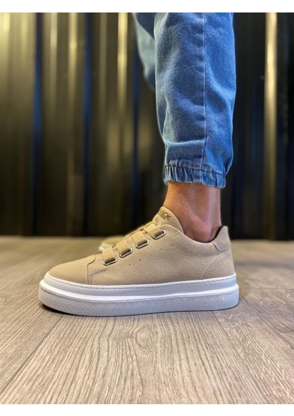 J521 Bağcıksız Lastikli 4 Bantlı Ortopedik Taban Erkek Günlük Süet Sneaker Spor Ayakkabı Bt Vizon fırsatları