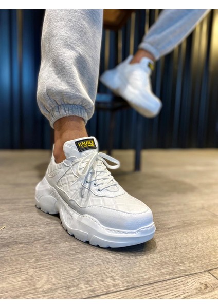 J-N75 Bağcıklı Ortopedik Taban Erkek Kapitone Desenli Günlük Sneaker Spor Ayakkabı Bt Beyaz