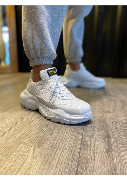 J-N75 Bağcıklı Ortopedik Taban Erkek Kapitone Desenli Günlük Sneaker Spor Ayakkabı Bt Beyaz