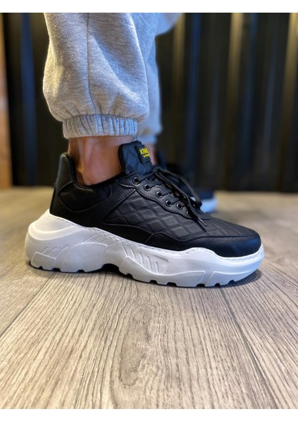 J-N75 Bağcıklı Ortopedik Taban Erkek Kapitone Desenli Günlük Sneaker Spor Ayakkabı Bt Siyah indirimleri