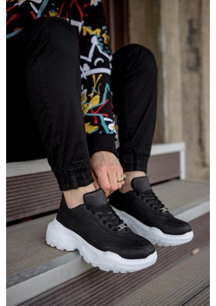 J-N75 Bağcıklı Ortopedik Taban Erkek Günlük Sneaker Spor Ayakkabı Bt Siyah