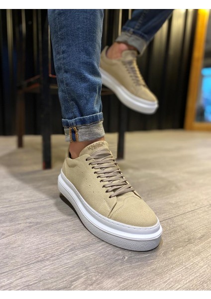 J421 Bağcıklı Ortopedik Taban Erkek Günlük Süet Sneaker Spor Ayakkabı Bt Vizon
