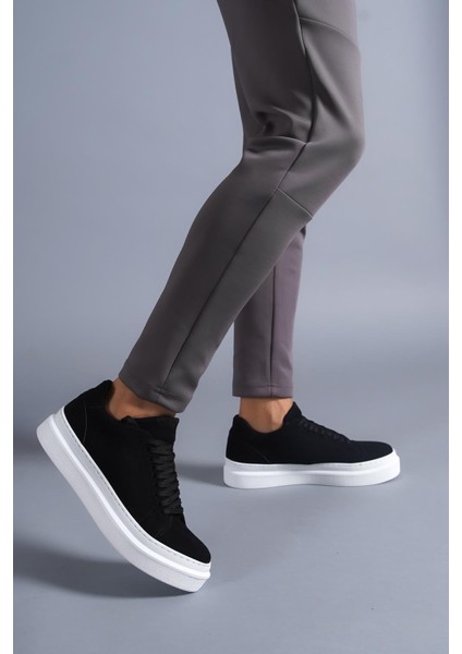J421 Bağcıklı Ortopedik Taban Erkek Günlük Süet Sneaker Spor Ayakkabı Bt Siyah