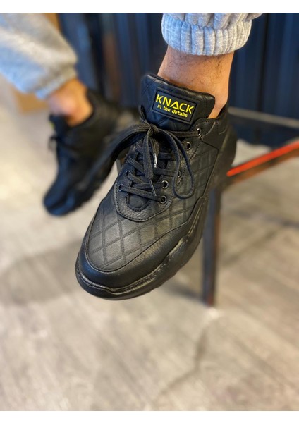 J-N75 Bağcıklı Ortopedik Taban Erkek Kapitone Desenli Günlük Sneaker Spor Ayakkabı St Siyah modelleri