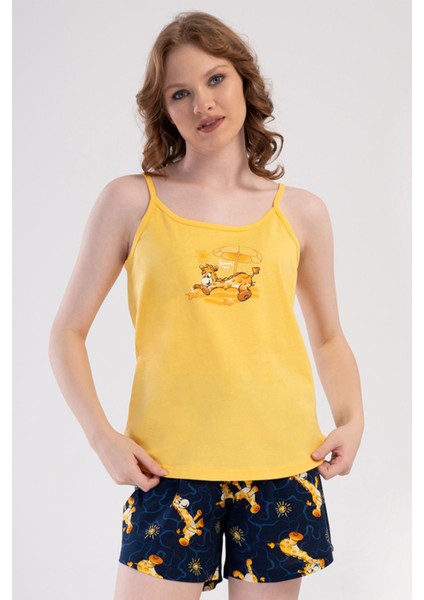 Pamuklu Kadın Ip Askılı Şortlu Pijama Takım , 409075