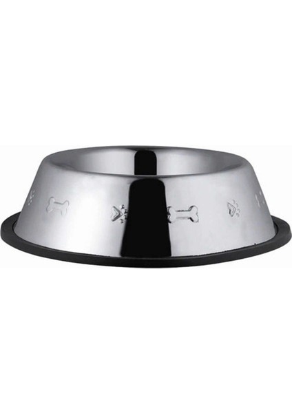 Desenli Çelik Mama Kabı, 8 Oz, Ø12 Cm, Gri Renk
