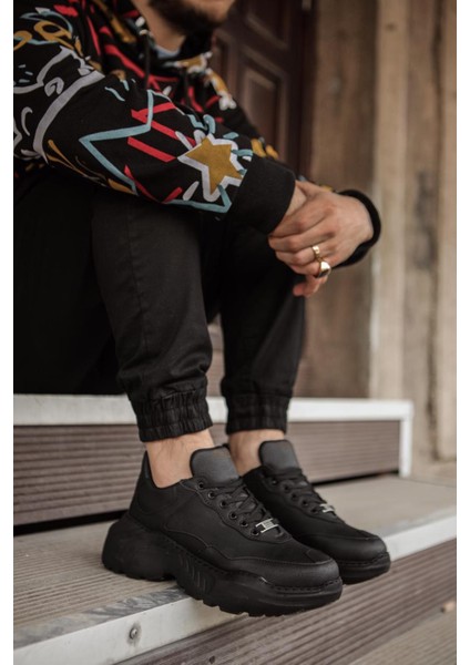 J-N75 Bağcıklı Ortopedik Taban Erkek Günlük Sneaker Spor Ayakkabı St Siyah