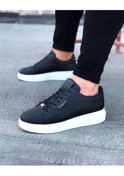 J01 Bağcıklı Delik Desenli Ortopedik Taban Erkek Sneaker Günlük Ayakkabı Bt Siyah