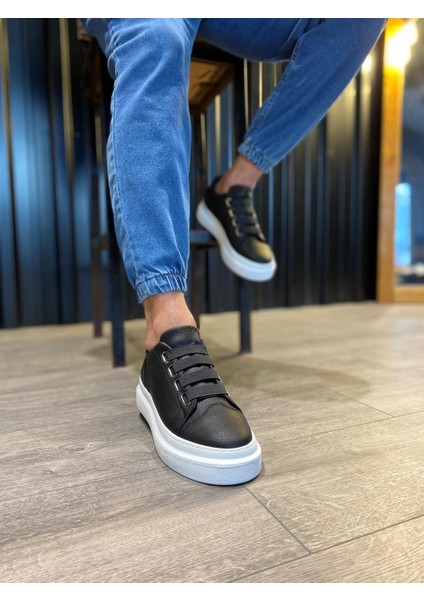J521 Bağcıksız Lastikli 4 Bantlı Ortopedik Taban Erkek Günlük Sneaker Spor Ayakkabı Bt Siyah modelleri