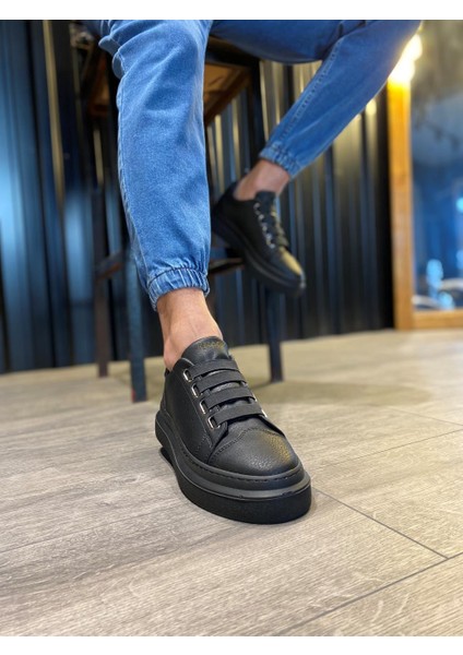 J521 Bağcıksız Lastikli 4 Bantlı Ortopedik Taban Erkek Günlük Sneaker Spor Ayakkabı St Siyah modelleri