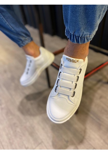 J521 Bağcıksız Lastikli 4 Bantlı Ortopedik Taban Erkek Günlük Sneaker Spor Ayakkabı Bt Beyaz