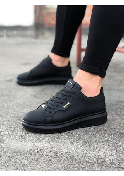 J01 Bağcıklı Ortopedik Taban Erkek Sneaker Günlük Ayakkabı St Siyah