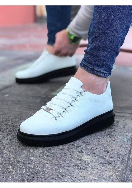 J08 Bağcıklı Ortopedik Taban Erkek Sneaker Günlük Ayakkabı St Beyaz