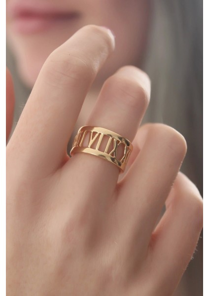 Gold Renk Roma Rakam Model Kadın Yüzük - Modern Çözüm - Trend Ürün