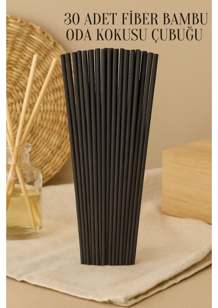 30 Adet Siyah Oda Kokusu Çubuğu Fiber Yumuşak Doğal Bambu Oda Kokusu Yedek Çubuk 24 cm