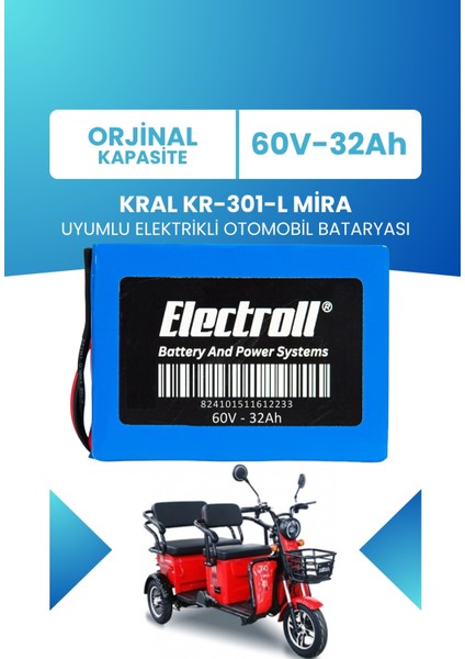 Kral KR-301-L Mira Uyumlu Batarya (Standart Kapasite) Lifepo4 60V 32AH Elektrikli Otomobil Bataryası
