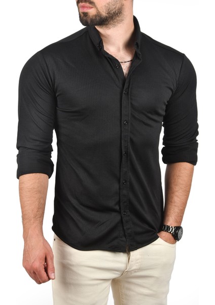 Slim Fit Dar Kesim Pamuklu Spor Gömlek Jakar Kumaş Likralı Gömlek 2500552 fırsatları