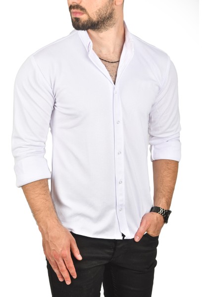 Slim Fit Dar Kesim Pamuklu Spor Gömlek Jakar Kumaş Likralı Gömlek 2500552 fiyatları