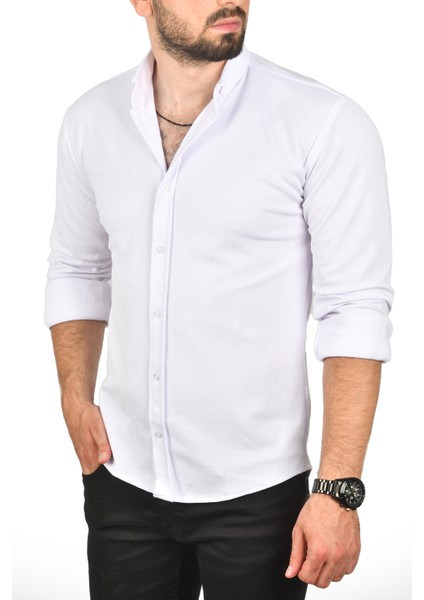 Slim Fit Dar Kesim Pamuklu Spor Gömlek Jakar Kumaş Likralı Gömlek 2500552 fırsatları