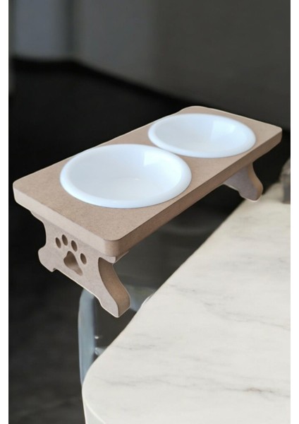 Ahşap Demonte Kedi Mama ve Su Kabı, Beyaz, 2'li Set fiyatları