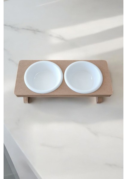 Ahşap Demonte Kedi Mama ve Su Kabı, Beyaz, 2'li Set modelleri