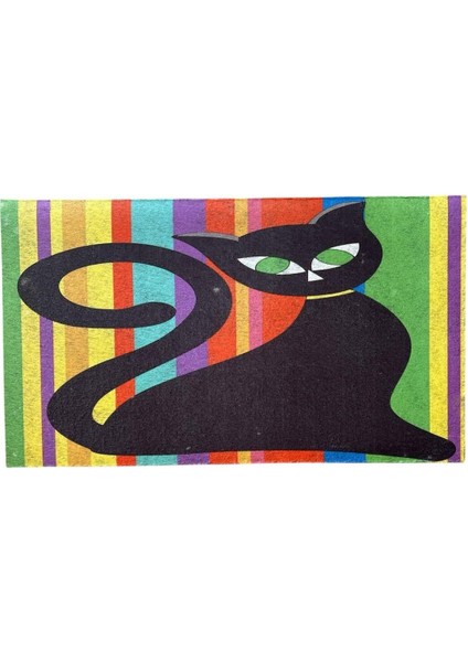 Renkli Kedi Teması Amerikan Servis Mama ve Su Kabı Paspası 60X45