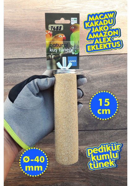 Venty 15 cm - Çapı 40 mm Kumlu Pedikür Papağan Tüneği - Macaw, Kakadu, Jako, Amazon, Eklektus, Kayık, Alex