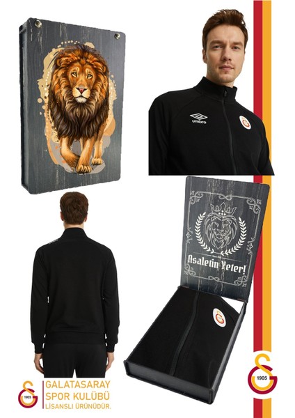 Orijinal Lisanslı Dik Yaka Fermuarlı Siyah Sweat Gs Aslan Baskılı Hediyelik Ahşap Kutulu