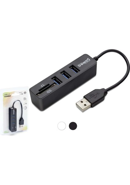 Büro Ev Ofis Network Bağlantısı Için Siyah 3usb Sd Tf Girişli Combo Hub