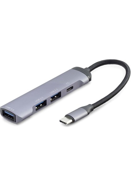 Büro Ev Ofis Network Bağlantısı Için Gri 3usb 3usb3.0 Type-C Girişli Hub