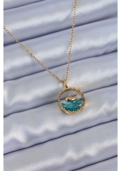 316L Çelik Gold Renk Balina Figür Kristal Taşlı Kadın Kolye - Modern Çözüm - Yeni Sezon