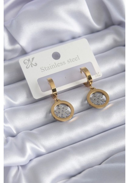 316L Çelik Gold Renk Kar Tanesi Model Kadın Küpe - Modern Çözüm - Zarif Tasarım