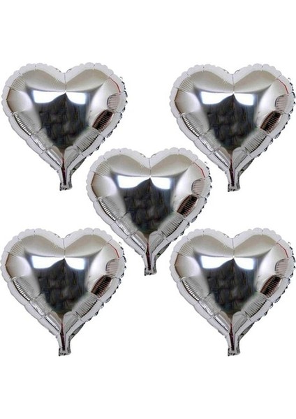 Büro Ev Partisi Için 5ADET 45CM Silver Kalp Şekilli Folyo Balon Seti fiyatları