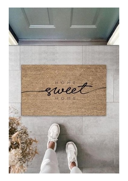 Büro Ev Ofis Yazlık Kapı Önü Için Bej Home Sweet Home Temizlik Paspası