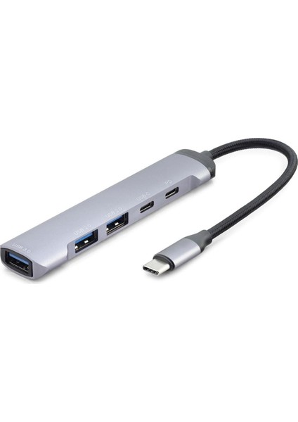 Büro Ev Ofis Network Bağlantısı Için Gri 5usb 1type-C Type-C Hub