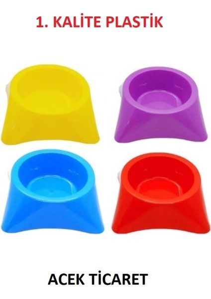 Renkli Tekli Küçük Boy Kare Mama Kabı, 2'li Paket, Evcil Hayvanlar Için Uygun