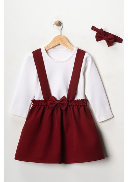 Kız Çocuk Bebek Bordo Krep Elbise Bandana Uzun Kol Badi Takım fiyatları