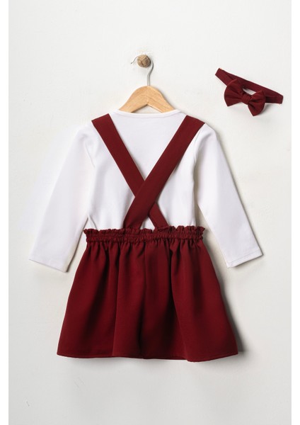 Kız Çocuk Bebek Bordo Krep Elbise Bandana Uzun Kol Badi Takım modelleri