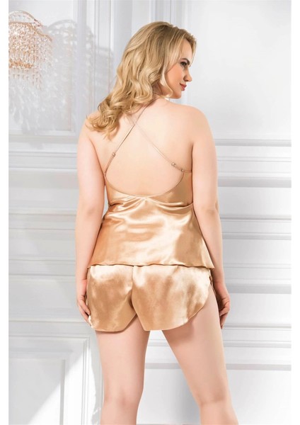 Litae Büyük Beden Gold Saten Babydoll Şort Takımı fiyatları