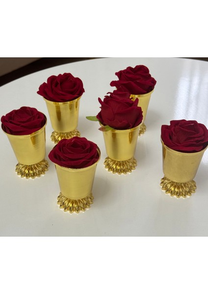 Gold Renk 6 Adet Desenli Ayaklı Gül Kovası Kırmızı Güller Dahildir fiyatları